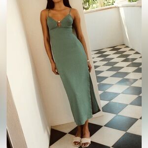 Abercrombie & Fitch Linen Sage Green Midi Dress